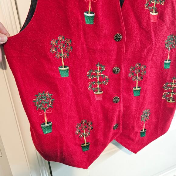 Vintage Karen Scott Christmas Vest Women Large Red Plants Y2K Preppy Granny Bows - Picture 5 of 10